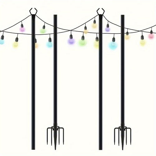 String Light Poles for Outside Thickened Metal Hanger Pole with Fork - Outdoor Lighting Post for Patio, Garden, Backyard, Yard & Front Porch Decor, 2, 4, 6 or 8 Pack