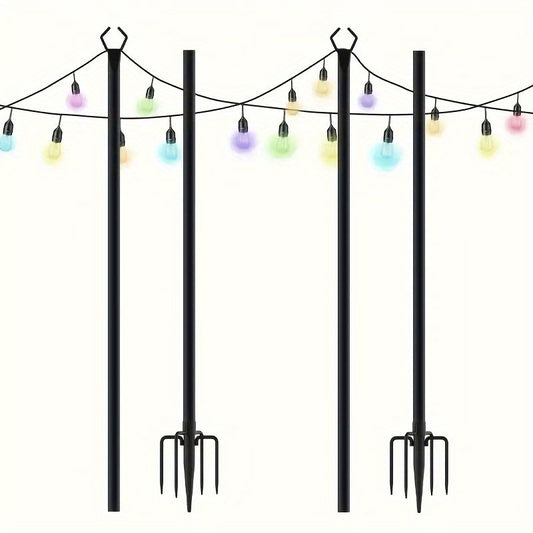 8/6/4/2pcs String Light Poles for Outside, Thickened Metal Lights Hanger Pole Outdoor with Fork, Lighting Hanging Post Accessories for Patio Decor Garden Backyard Yard Front Porch Outside Decorations