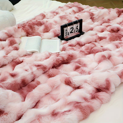 Faux Fur Heavy Plush Throw Blanket – Super Soft Warm Cozy Fleece Blanket for Couch Bed & Travel, All-Season Gift Blanket