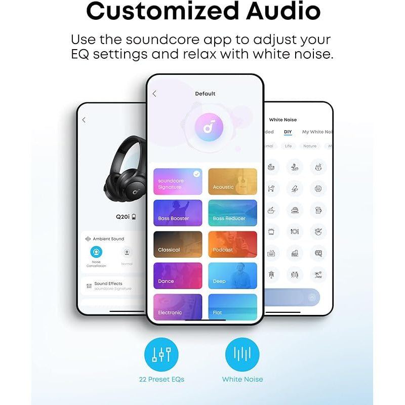 soundcore by Anker Q20i Hybrid Active Noise Cancelling Headphones, Wireless Over-Ear Bluetooth, 40H Long ANC Playtime, Hi-Res Audio, Big Bass, Customize via an App, Transparency Mode, Ideal for Travel (Renewed)