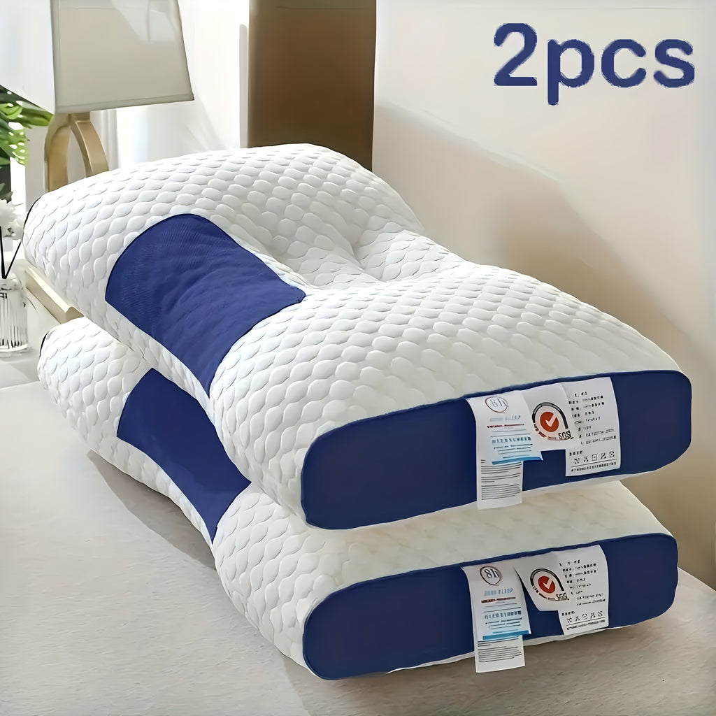 Buy 1 Get 1 Free, Total Of 2pcs Soft Massage Neck Couple Pillow - Adjustable Ergonomic Orthopedic Contour Support, High Quality Pillow Core, Removable Cover for Sleeping Comfortable, Breathable Bedding, Durable Polyester, Moisture Absorbing, Sleep Aid, Ho