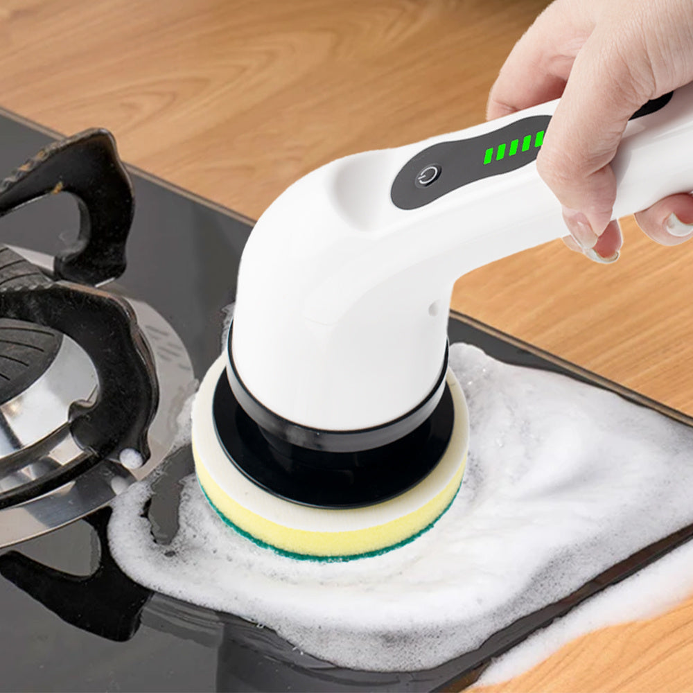 Cordless Electric Spin Scrubber – 9 Replaceable Brush Heads, Extendable Alloy Arm to 125cm, Dual Speed, for Floors, Bathrooms, Bathtubs & Car Cleaning