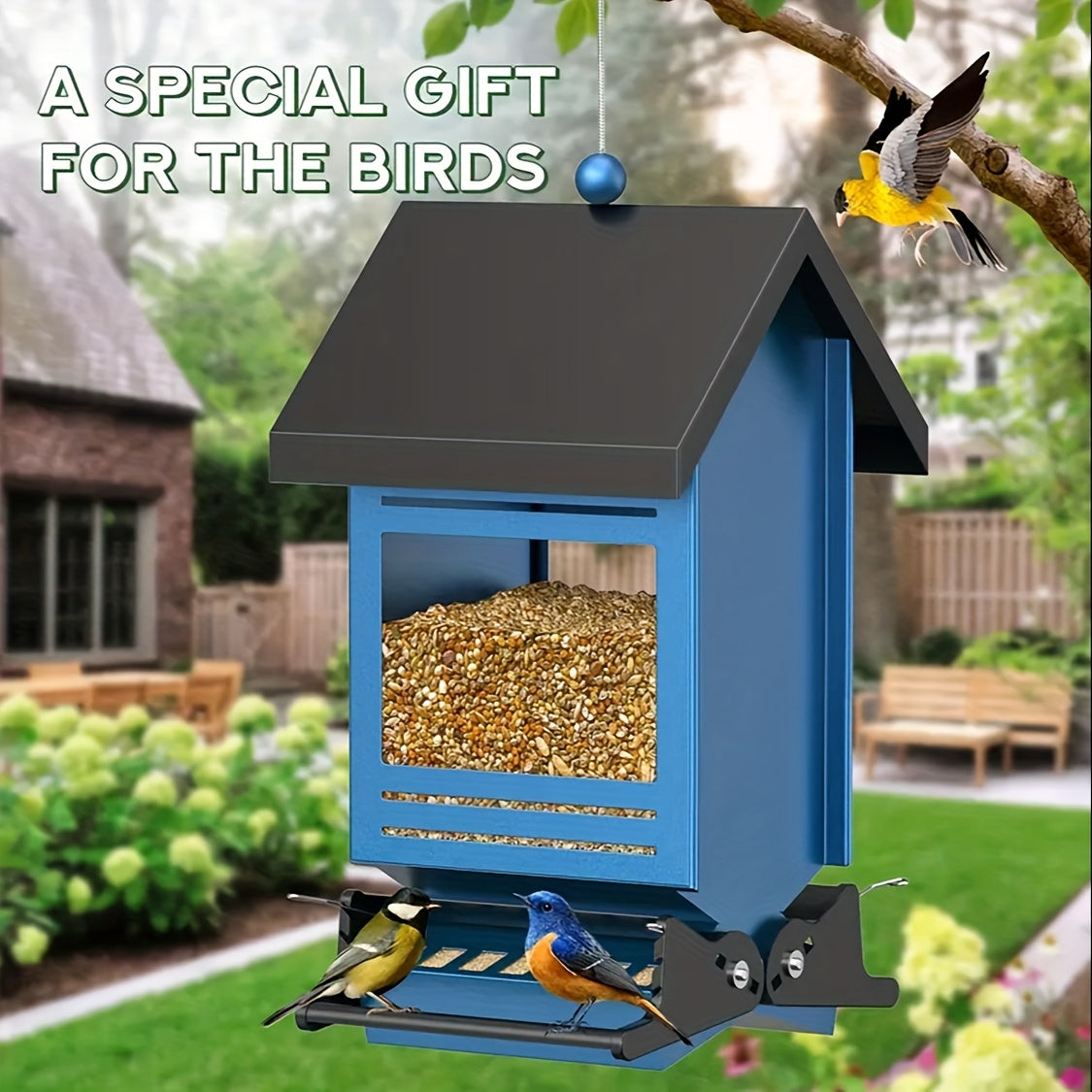 Squirrel Proof Bird Feeder 5LB Metal Outdoor Hanging – Bilateral Weight-Activated Design, Large Capacity Wild Bird Feeder, No Electricity or Batteries Needed, Durable & Weather Resistant