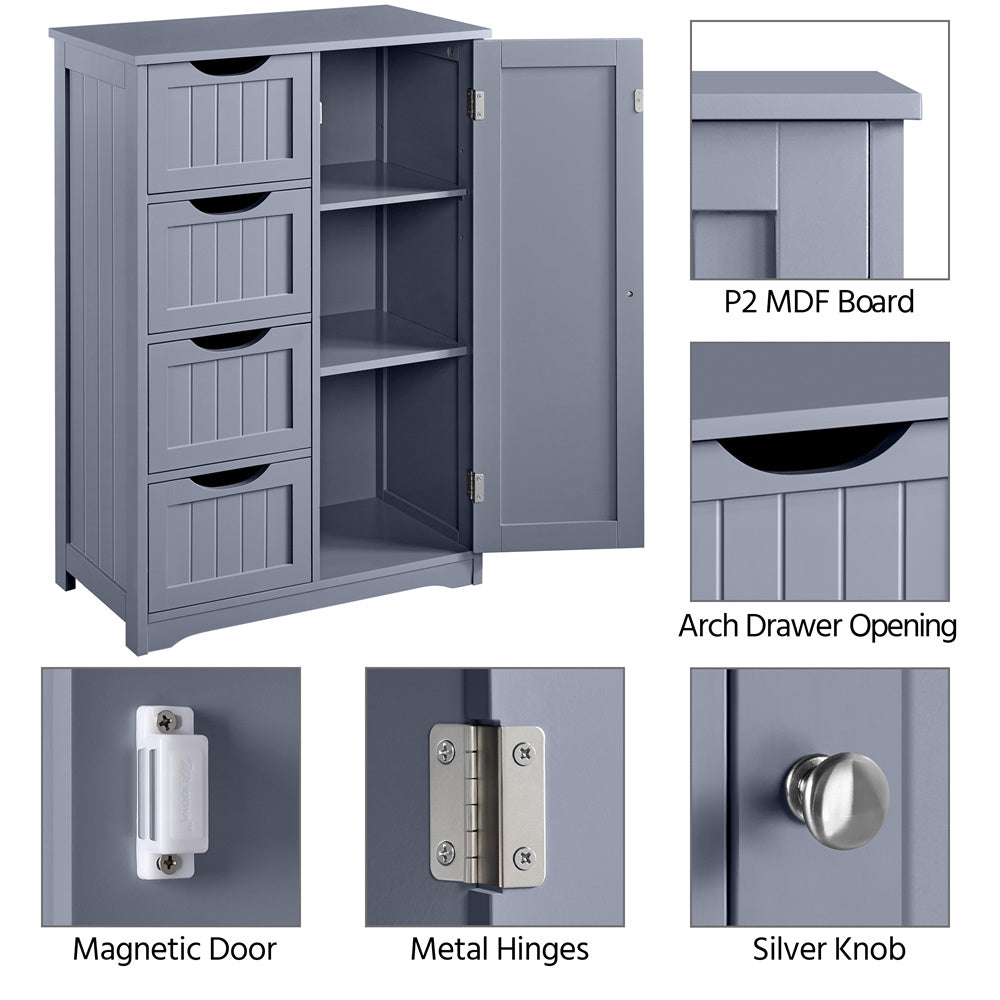 ALDEN DESIGN Bathroom Cabinet, Modern Wooden Bathroom Cabinet with 4 Drawers & Cupboard, Freestanding Wooden Storage Organizer for Kitchen, Living Room, Entryway, Furniture for Home, White/Gray