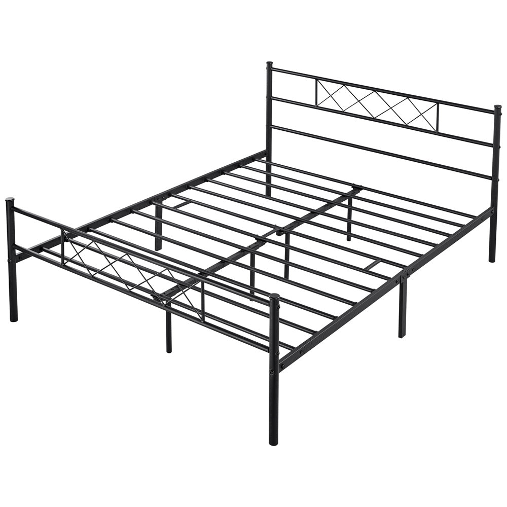 ALDEN DESIGN Bed Frame, Metal Platform Bed with Cross-design Headboard, Bed Base, Metal Bed Frame with Footboard for Bedrooms, Guest Rooms, Dormitories, Apartments, Black/White,Twin/Full/Queen Size