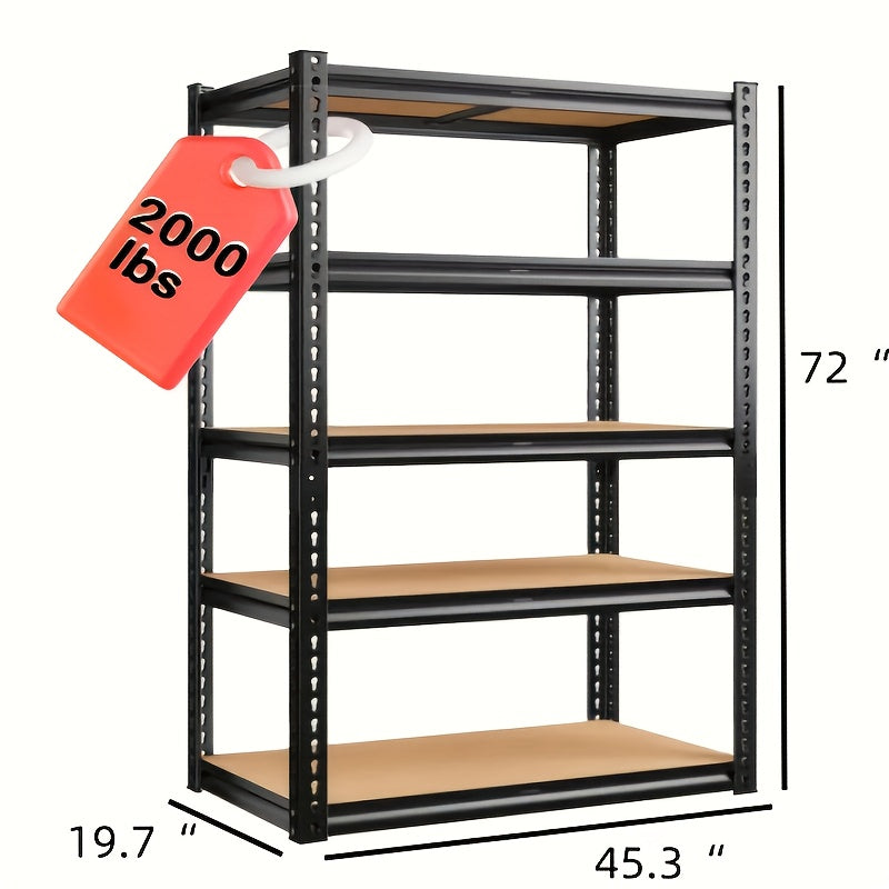 5-Tier Heavy-Duty Garage Storage Rack 2000 lbs Capacity – 60"/72" Adjustable Industrial Shelving Unit, Black Metal, Easy Assembly for Garage, Closet & Pantry Organization | ShopVora CA