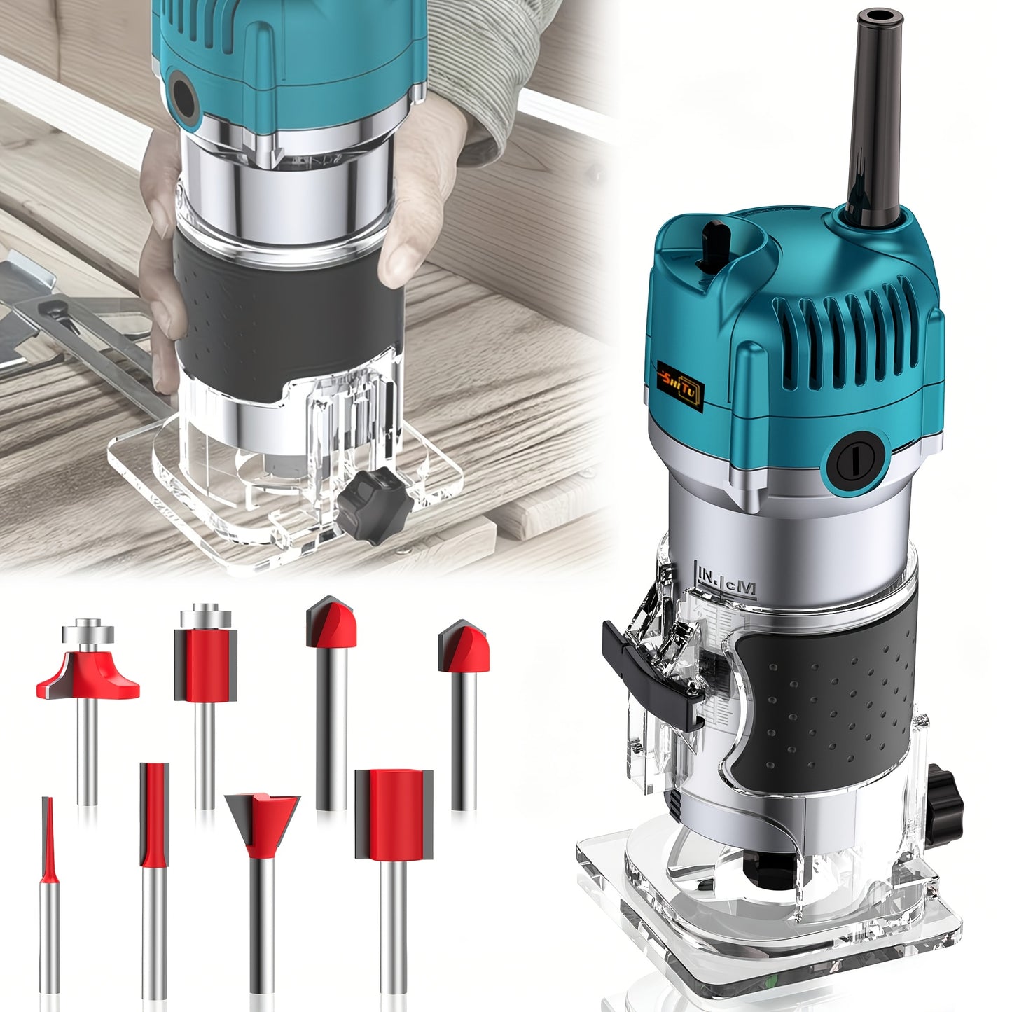Compact Woodworking Router Tool with Milling Cutter Set – Edge Trimming, Chamfering & Hole Routing for DIY & Fine Woodworking, Standard & Upgraded Bundle Options Canada