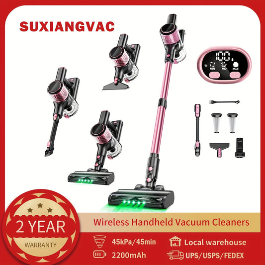 Cordless Vacuum Cleaner, 8-in-1 Lightweight Stick Vacuum Powerful Suction, 3 Suction Modes, LED Display, Anti-Tangle Vacuum Cleaner for Home, Hard Floor, Carpet, Pet Hair, Pink