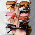 3 Pairs of Fashion Frameless Square Glasses, Unisex- Gradient Tortoiseshell Design, Golden Tone Frame and Decorative Lenses, Perfect Choice for Daily Wear