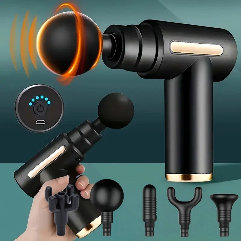 1pc Powerful Cordless Massage Gun with LED Display - Deep Tissue Muscle Relaxer, 4 Interchangeable Heads, 1200mAh Lithium Battery, Speed/Mode Settings, -C Fast, Durable & Portable for Home, Gym, Travel - Ideal for Back, Neck, Leg, Arm - Ideal Gift