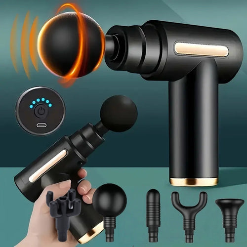 Cordless Massage Gun with LED Display – Deep Tissue Muscle Relaxer, 4 Interchangeable Heads, 1200mAh USB Rechargeable, Portable for Home Gym Travel, Back Neck Leg Arm