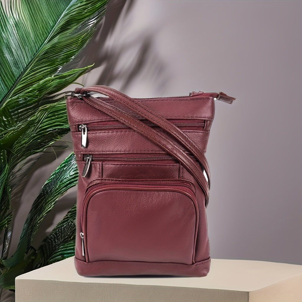 Genuine Leather Shoulder Bag with Adjustable Strap – Multifunctional Messenger Crossbody Handbag with Smartphone Pocket | Regular & Plus Sizes | 10 Colours | ShopVora CA