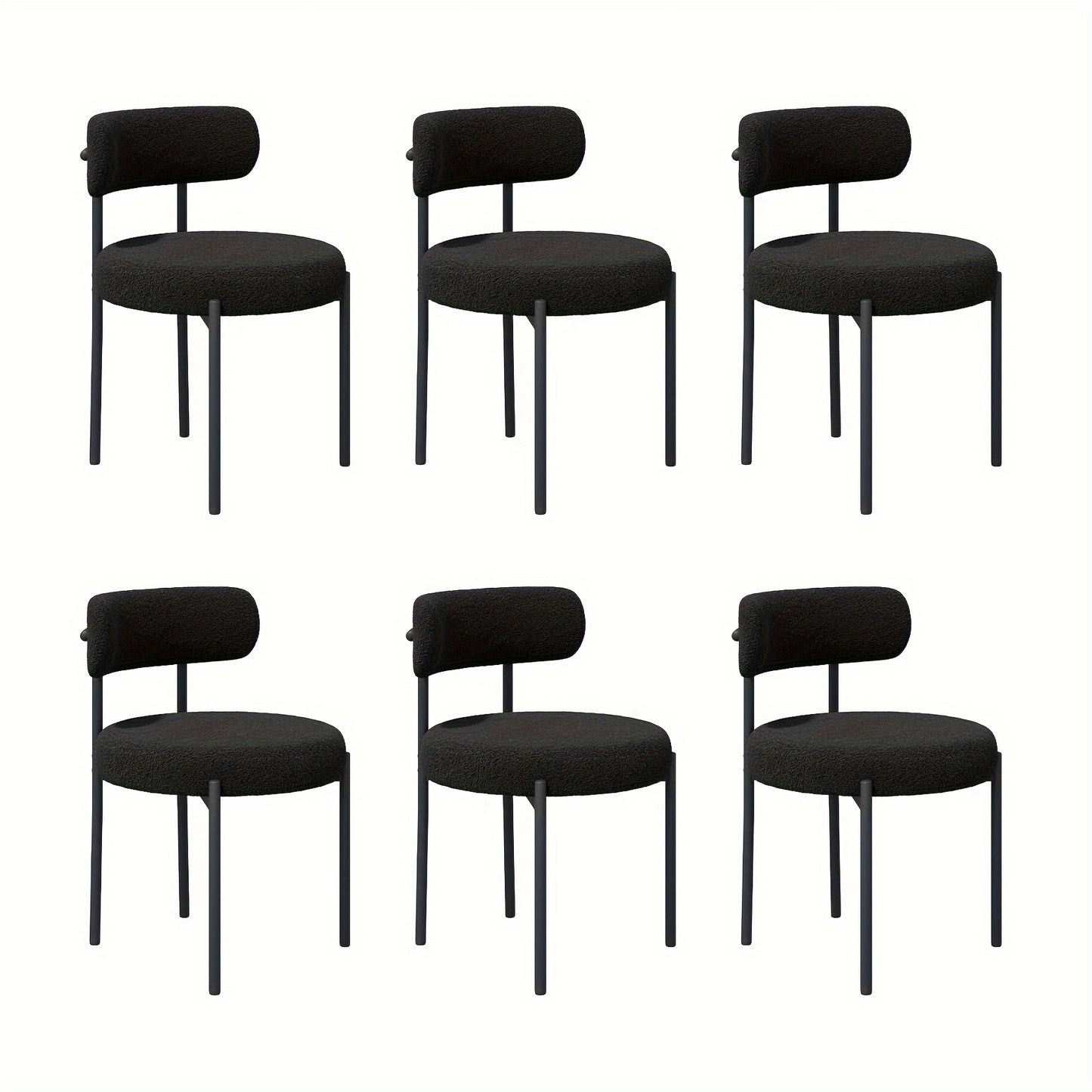 Mid-Century Modern Dining Chairs with Boucle Fabric & Thick Cushions – Rounded Back Upholstered Accent Chair with Sturdy Metal Legs for Dining Room Living Room