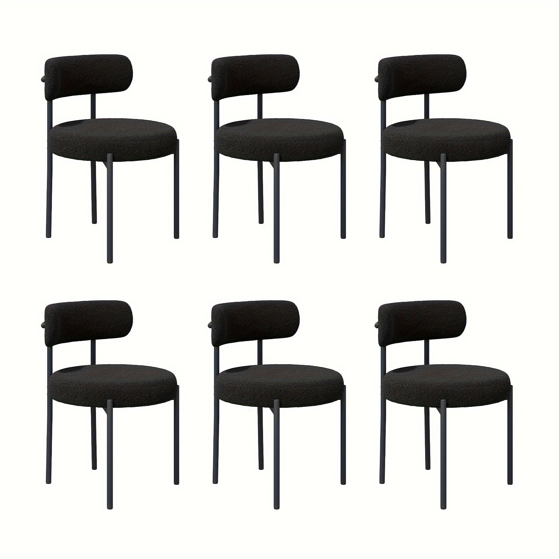 Mid-Century Modern Dining Chairs with Boucle Fabric & Thick Cushions – Rounded Back Upholstered Accent Chair with Sturdy Metal Legs for Dining Room Living Room