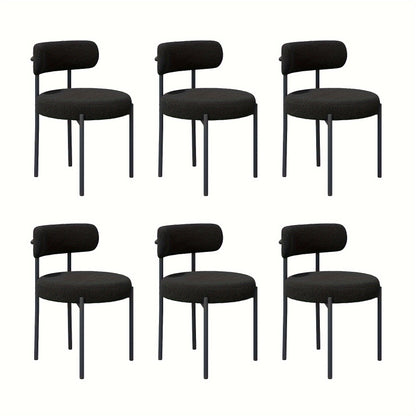 Mid-Century Modern Dining Chairs with Boucle Fabric & Thick Cushions – Rounded Back Upholstered Accent Chair with Sturdy Metal Legs for Dining Room Living Room