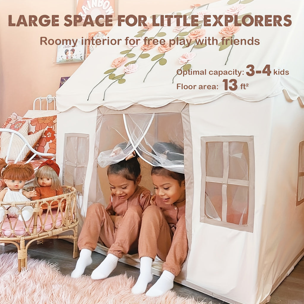 Large Kids Tent With Mat, Star Lights, Tissue Garland, Play Tent Indoor & Outdoor, Kids Play Tent For Girl & Boy, Kids Tent For Toddler, 52" X35" X 52" Play House With Windows, Washable, Kids Tent, Kids Play Tent, Doll House, Doll Houses For Girls