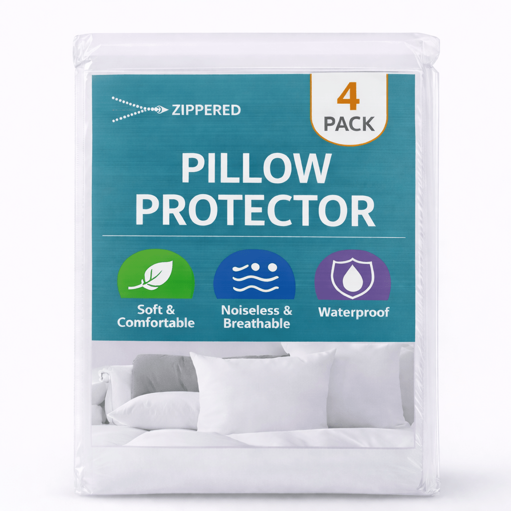 Luxury Hotel-Quality Pillow Protectors 4-Pack – Waterproof Zippered Pillow Covers, Soft Quiet Breathable Brushed Microfiber, Machine Washable, Queen Standard King, All-Season | ShopVora CA