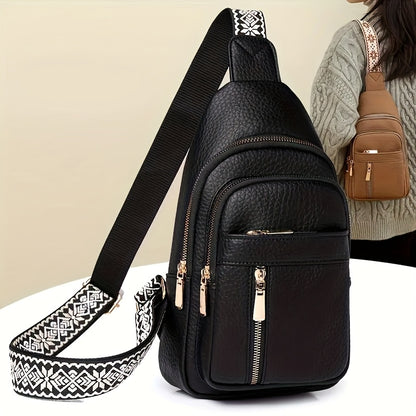 Vintage PU Chest Bag Multi-Pocket Zipper Crossbody with Floral Strap – Unisex Sports Sling Bag for Hiking & Outdoor | Men & Women | ShopVora CA