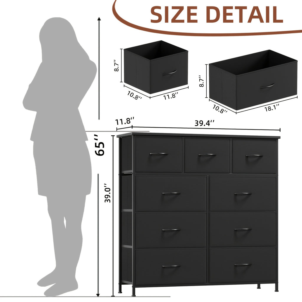 EUNOS Dresser, 9-Drawer Fabric Storage Tower for Bedroom, Entryway, Closets, Tall Chest Organizer Unit with Large Capacity Fabric Bins, Storage Drawer Units