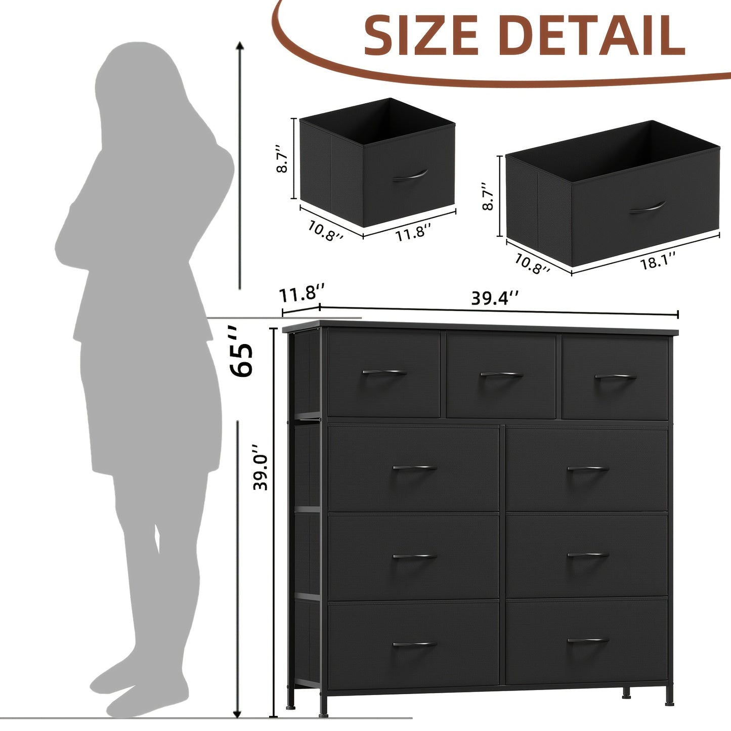 9-Drawer Fabric Dresser Storage Tower – Tall Chest Organizer with Large Capacity Fabric Bins for Bedroom, Entryway & Closet, Sturdy Freestanding Clothes Storage Unit