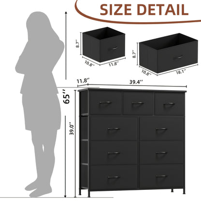 9-Drawer Fabric Dresser Storage Tower – Tall Chest Organizer with Large Capacity Fabric Bins for Bedroom, Entryway & Closet, Sturdy Freestanding Clothes Storage Unit
