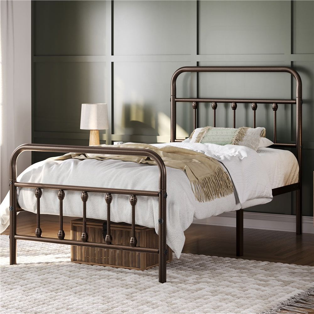 Farmhouse Iron Platform Bed Frame High Headboard Footboard Slatted Base 800 lb No Box Spring Underbed Storage - ALDEN DESIGN Classic Bed, Black White, Twin Full Queen, Canada