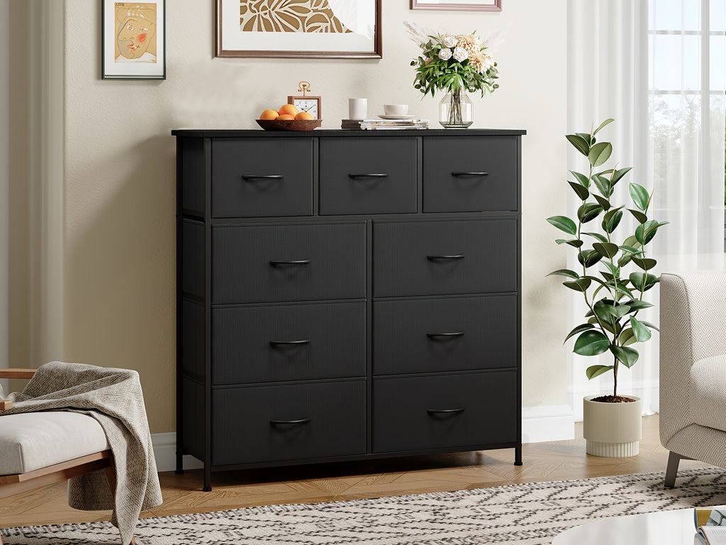 EUNOS Dresser, 9-Drawer Fabric Storage Tower for Bedroom, Entryway, Closets, Tall Chest Organizer Unit with Large Capacity Fabric Bins, Storage Drawer Units