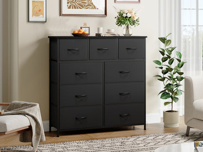 9-Drawer Fabric Dresser Storage Tower – Tall Chest Organizer with Large Capacity Fabric Bins for Bedroom, Entryway & Closet, Sturdy Freestanding Clothes Storage Unit