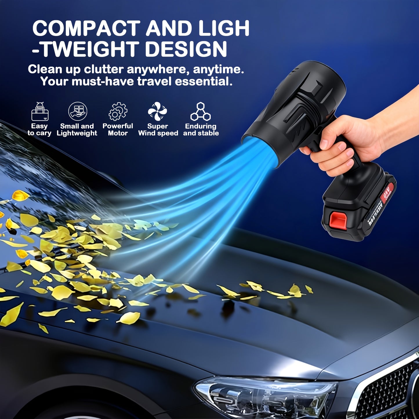 21V Cordless Handheld Leaf Blower with Lithium Battery – High-Power Lightweight Air Blower for Patio, Garden, Yard, Indoors & Car, Single or Dual Battery Options | ShopVora CA