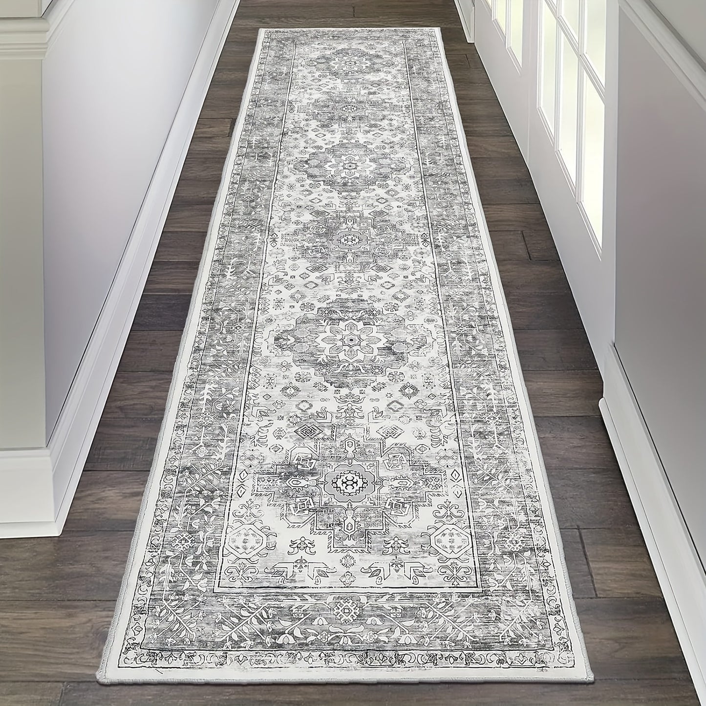 Washable Boho Runner Rug with Non-Slip Rubber Backing – Soft Farmhouse Hallway Carpet for Entryway, Kitchen, Laundry Room & Bathroom | Multiple Sizes | ShopVora CA