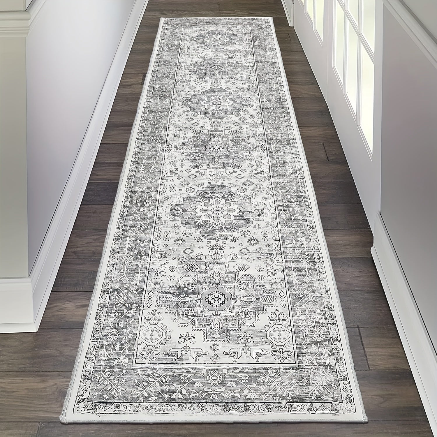 Washable Boho Runner Rug with Non-Slip Rubber Backing – Soft Farmhouse Hallway Carpet for Entryway, Kitchen, Laundry Room & Bathroom | Multiple Sizes | ShopVora CA