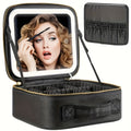 Makeup Bag With Mirror Of LED Lighted, Travel Makeup Train Case Cosmetic Bag Organizer With Mirror And Lights, Make Up Bag With Light Up Mirror Adjustable Divider Brush Board, Christmas Halloween Thanksgiving Gift