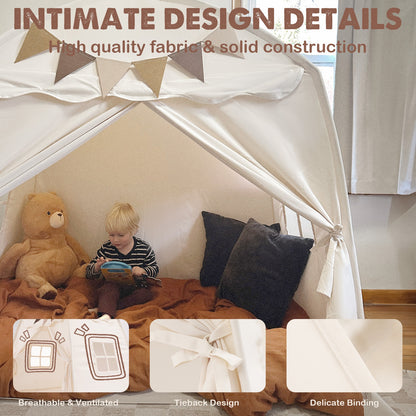 Kids Play Tent with Mat, Star Lights & Tissue Garland – Large 52"x35"x52" Indoor Outdoor Playhouse with Windows for Girls & Boys, Toddler Tent, Washable, Complete Imaginative Play Set