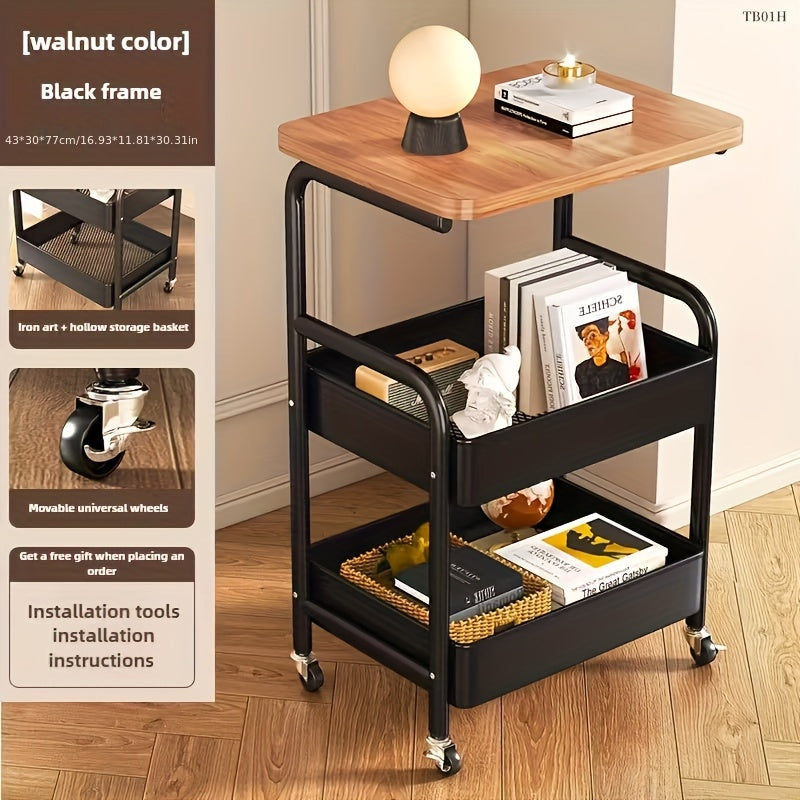 1pc Three-Layer Rolling Cart with Desktop, Metal Tools, And Storage Snack Rack, Durable Carbon Steel Frame, Ideal Storage Rack, Portable Wheels, Perfect for Home Or Office Use, Rolling Storage Cart