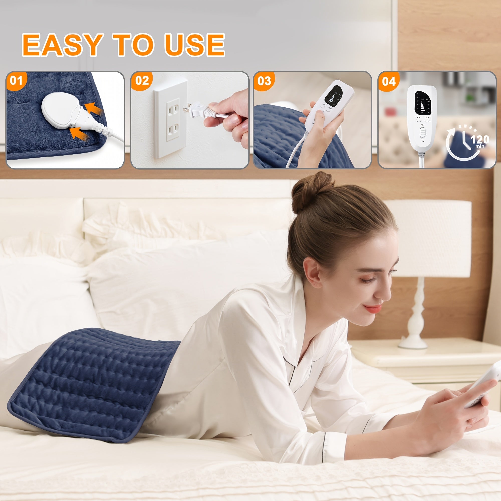 Heating Pad, Back Heating Pad 24 "x12" - Portable, Fast Heating Pad, 6-speed Heating Settings, Automatic Shutdown, Machine Washable, Used For Neck, Shoulder, Abdomen, Leg, Dry And Wet, Heating Blanket, Holiday Gift For Family, Christmas Gift