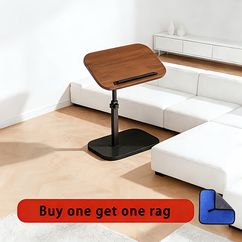 1pc Computer Workstation Adjustable Height Side Table - Stylish Metal Frame with Wooden Top, Suitable for Living Room, Bedside, Corner Coffee Table, Movable Modern Design, for Reception Room Use