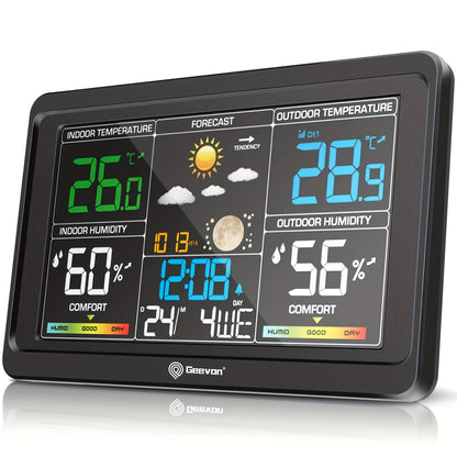 Wireless Weather Station Indoor Outdoor Thermometer with 7.6-Inch Color LCD Display, Barometer, 3-Channel Sensor, USB Charging Port, Alarm Clock & Adjustable Backlight – Digital Temperature Humidity Gauge for Home, Office & Garden