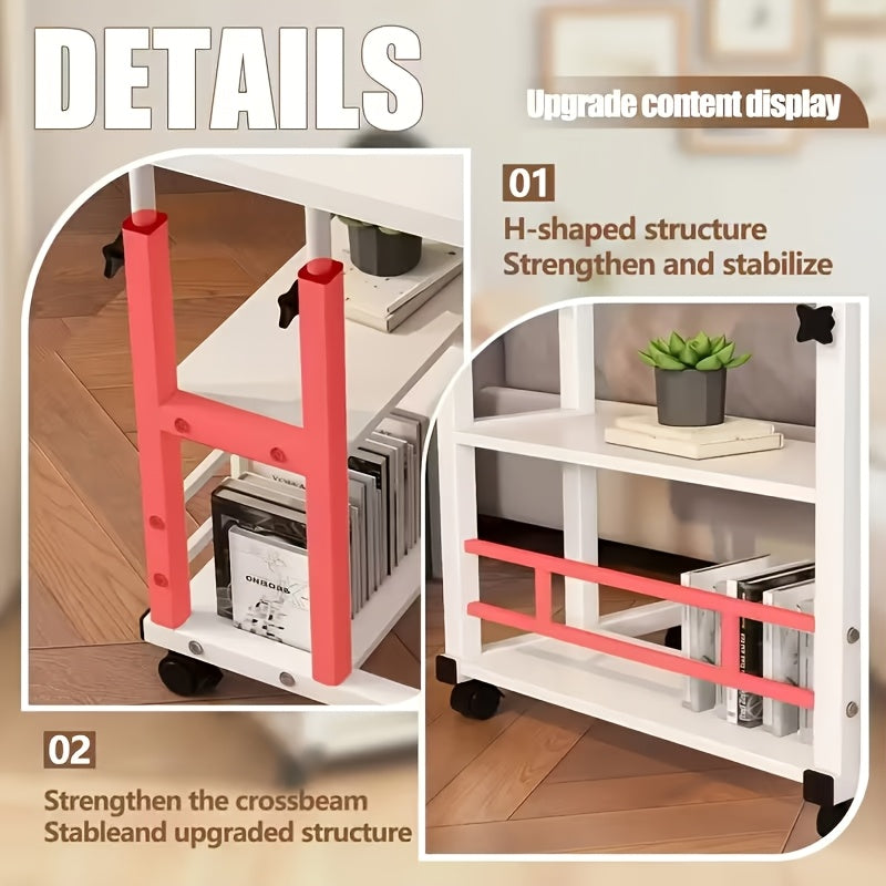 3-Tier Mobile Lifting Desk with Wheels Portable Side Table 3-Layer Storage Space-Saving Laptop Desk for Sofa Bedroom Living Room - Canada
