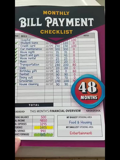 48-Month Bill Payment Planner & Financial Organizer – Monthly Household Budget Tracker, 4-Year Expense Log Book, Paper Notebook for Home Finance Management