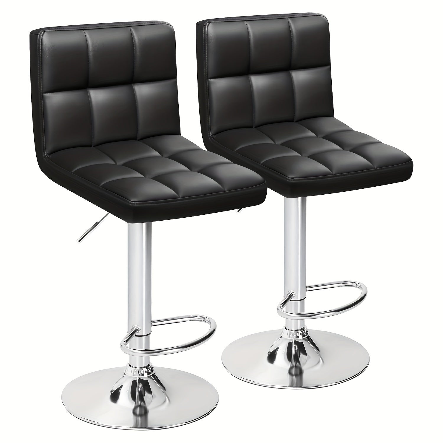 Square Seat PU Leather Bar Stools Set of 2 – Armless Swivel Adjustable Height Counter Chairs, Modern Kitchen Island & Dining Room Stools for Cafe Pub Home – GUNJI, Black White Red