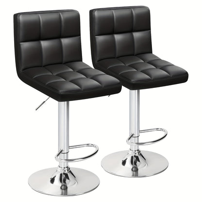 Square Seat PU Leather Bar Stools Set of 2 – Armless Swivel Adjustable Height Counter Chairs, Modern Kitchen Island & Dining Room Stools for Cafe Pub Home – GUNJI, Black White Red