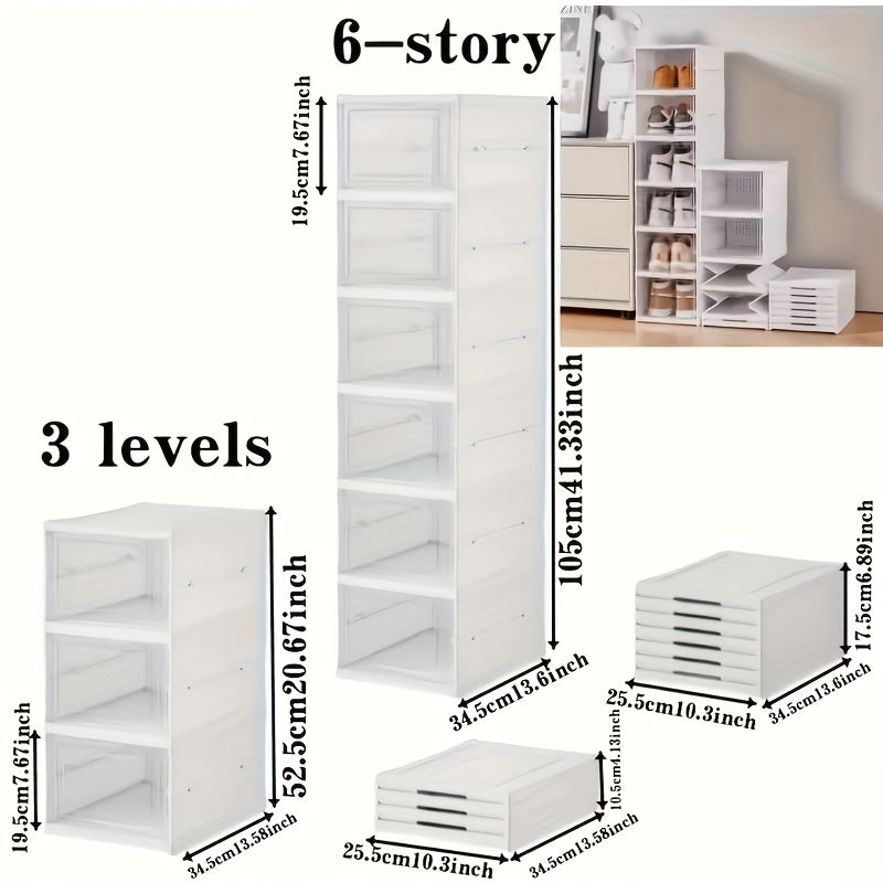 3/6-Tier Modern Foldable Shoe Box, Breathable Shoe Storage Organizer, Dustproof Home Storage Container, Space-Saving Large Capacity Storage Solution, Freestanding Plastic Storage Bin with Lid, Transparent, Dustproof, No-Assembly Organizer Rack