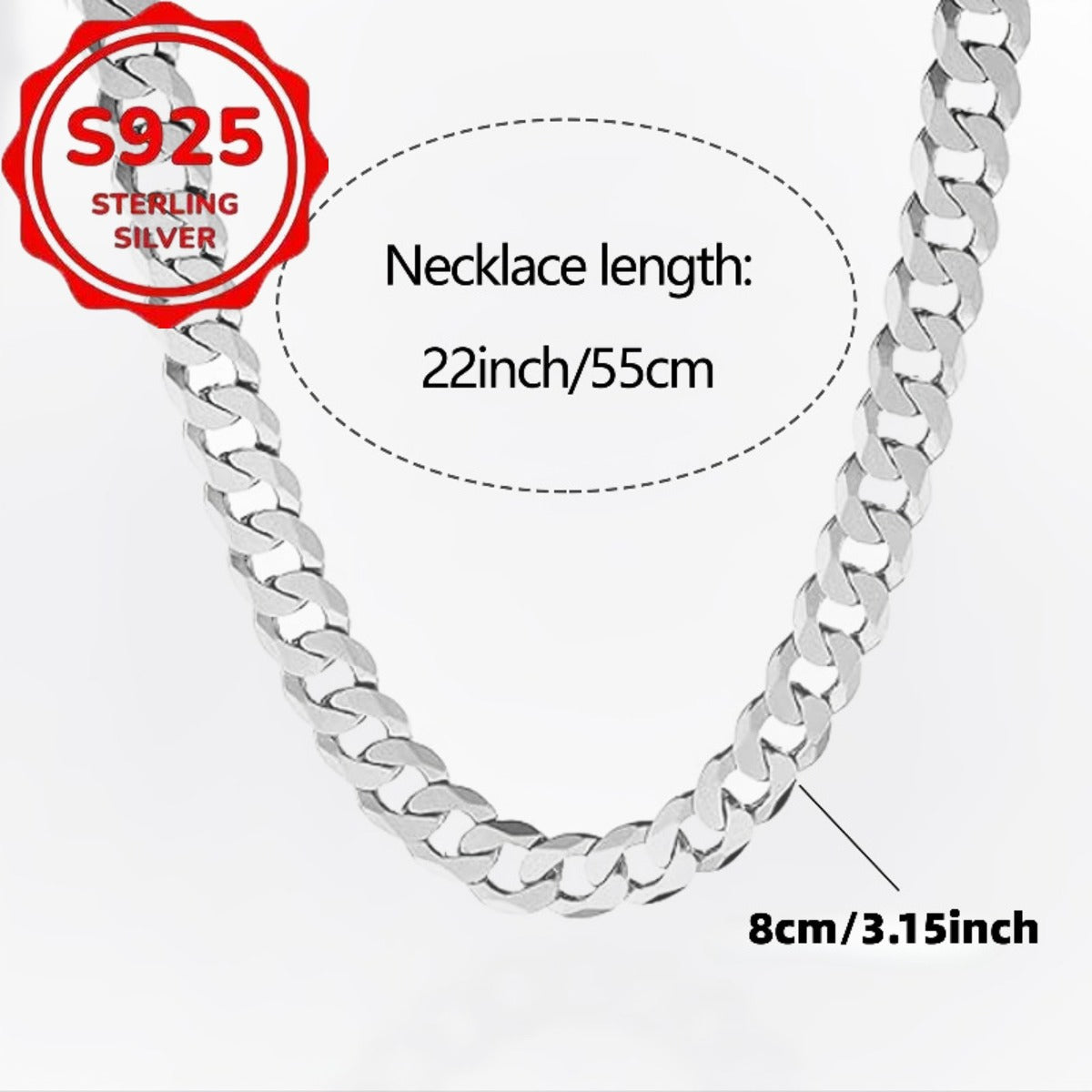 925 Sterling Silver Cuban Link Chain Necklace for Men & Women – Diamond-Cut Iced Out Design, Daily Wear, Party & Concert Jewellery, Couple & Father's Day Gift