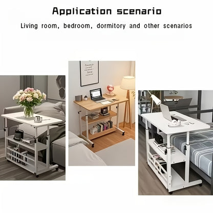 3-Tier Mobile Lifting Desk with Wheels Portable Side Table 3-Layer Storage Space-Saving Laptop Desk for Sofa Bedroom Living Room - Canada