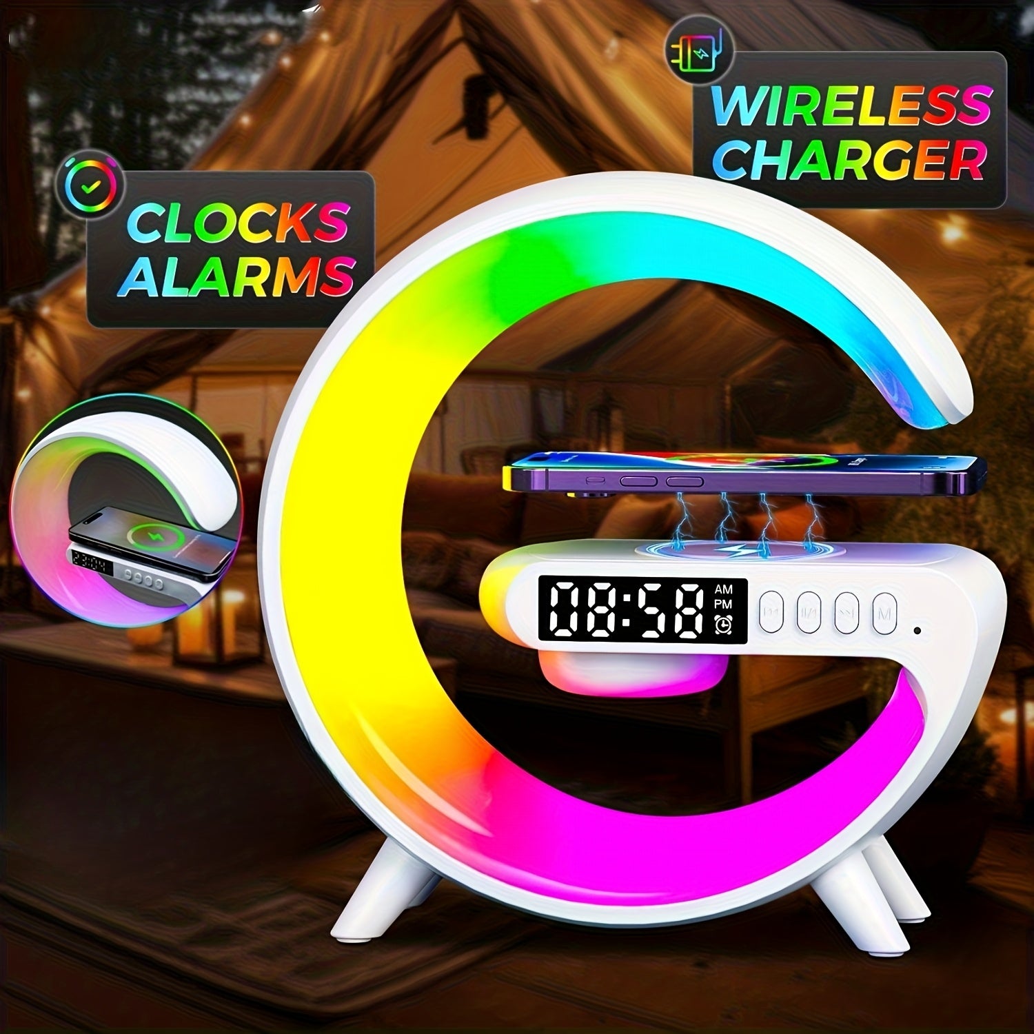 Sunrise Alarm Clock Wake-Up Light – RGB Rhythm Night Lamp with Built-in Speaker, Colour-Changing Ambiance & Sunrise Simulation | Bedroom Decor & Gift for Christmas, Halloween | ShopVora CA