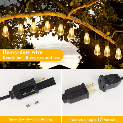 Outdoor LED String Lights 50/100/150FT with ST38 Bulbs – Waterproof Connectable Hanging Lights for Patio Garden Backyard Porch Balcony Party Christmas Halloween Bistro Decoration
