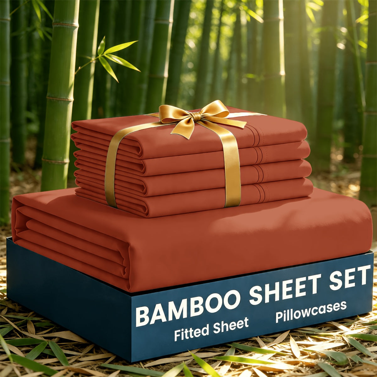 3/5pcs Bamboo Cooling Bed Sheet Set with 2/4 Pillowcases (Warm Tip: Flat Sheet Is Not Included) - Sabanas Para Cama - Breathable And Comforter for Summer And Hot Sleepers - Ultra Soft Children Sheet - Deep Pocket Up to 16"-18" - Sheets