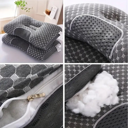 Knitted Ergonomic Pillow 1100G Filling – 9-Hour Neck Support, Hypoallergenic Removable Washable Cover, Breathable Moisture-Wicking | Bedroom Decorative Cushion for All Seasons | 1pc & 2pc | White & Grey | ShopVora CA