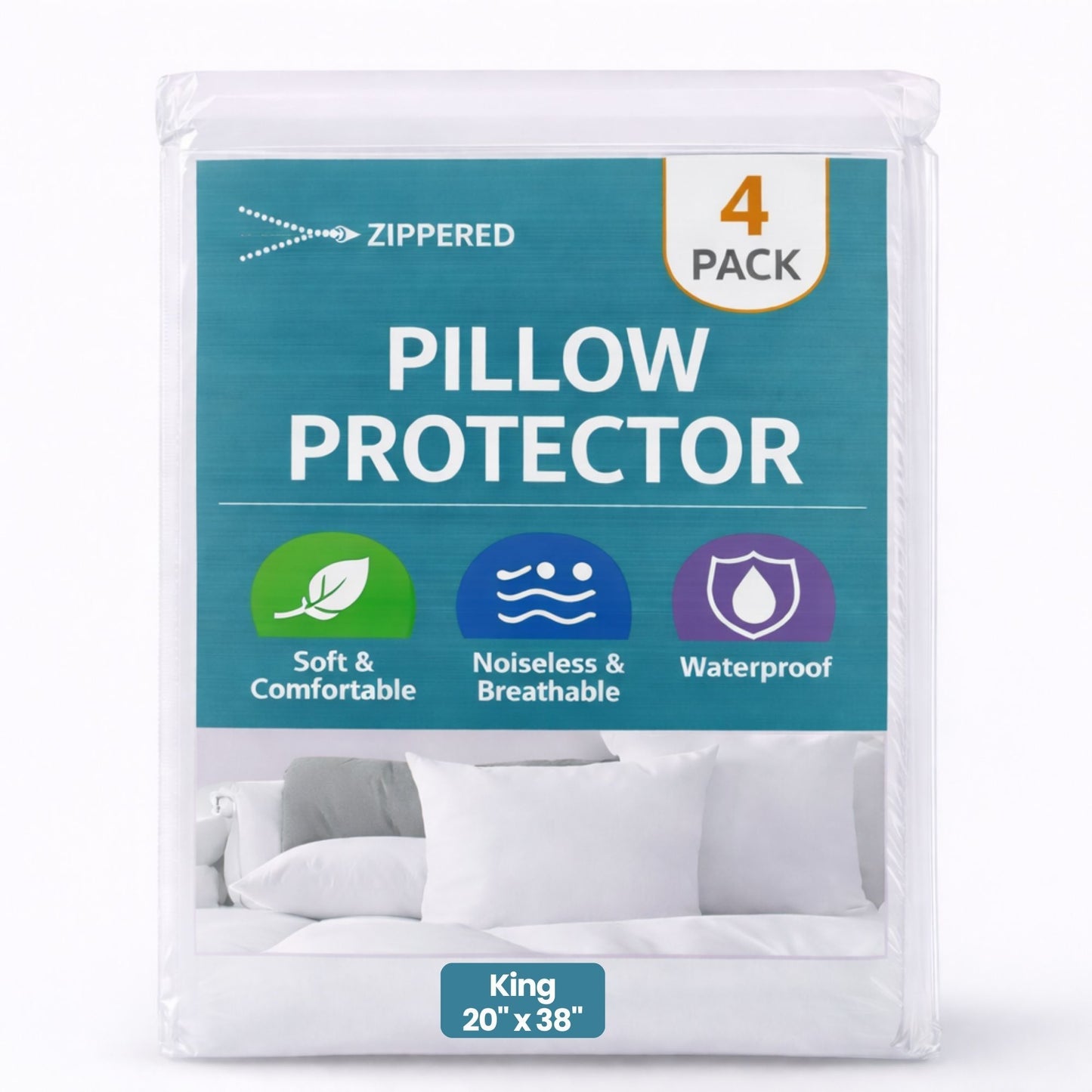 Luxury Hotel-Quality Pillow Protectors 4-Pack – Waterproof Zippered Pillow Covers, Soft Quiet Breathable Brushed Microfiber, Machine Washable, Queen Standard King, All-Season | ShopVora CA