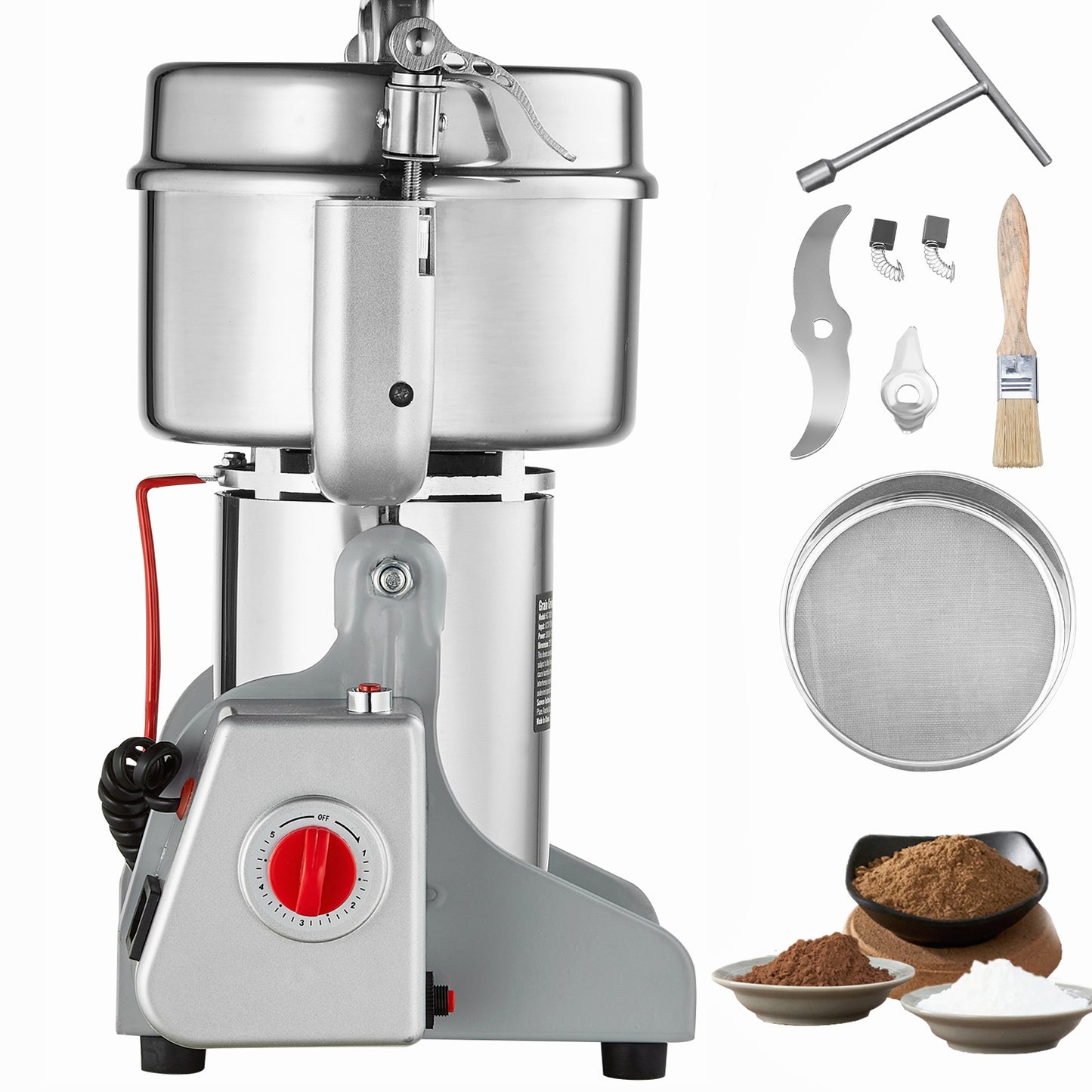 VEVOR Electric Spice Grinder Grain Mill 300/750/1000g High Speed Commercial Powder Machine, Swing & Upright Type, Stainless Steel, 30-300 Mesh – Coffee Beans, Herbs, Grains